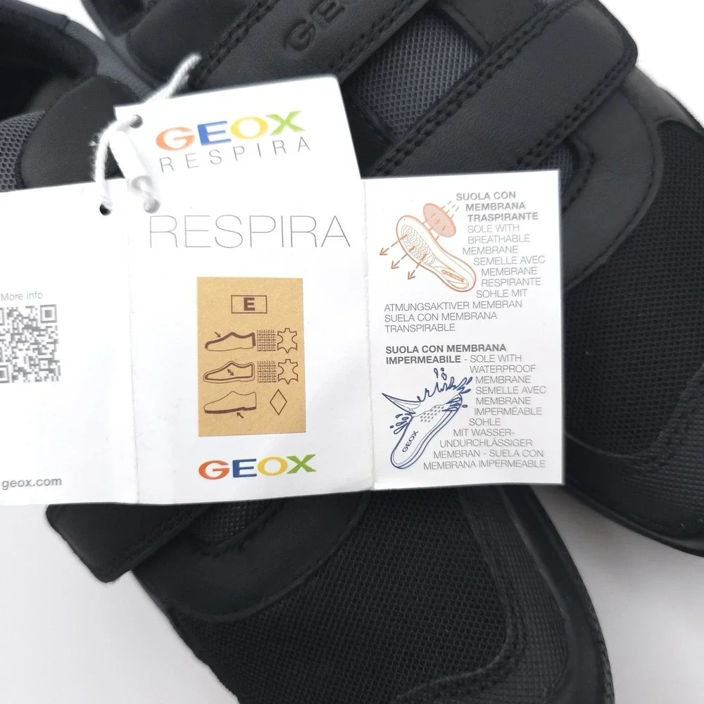 GEOX RESPIRA New‎ Wader LEATHER Sneakers Shoes 6.5 Big Kids Black ITALIAN PATENT